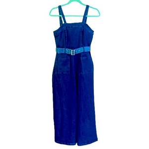 DEREK HEART‎ Blue Denim Wide Leg Belted Jumpsuit